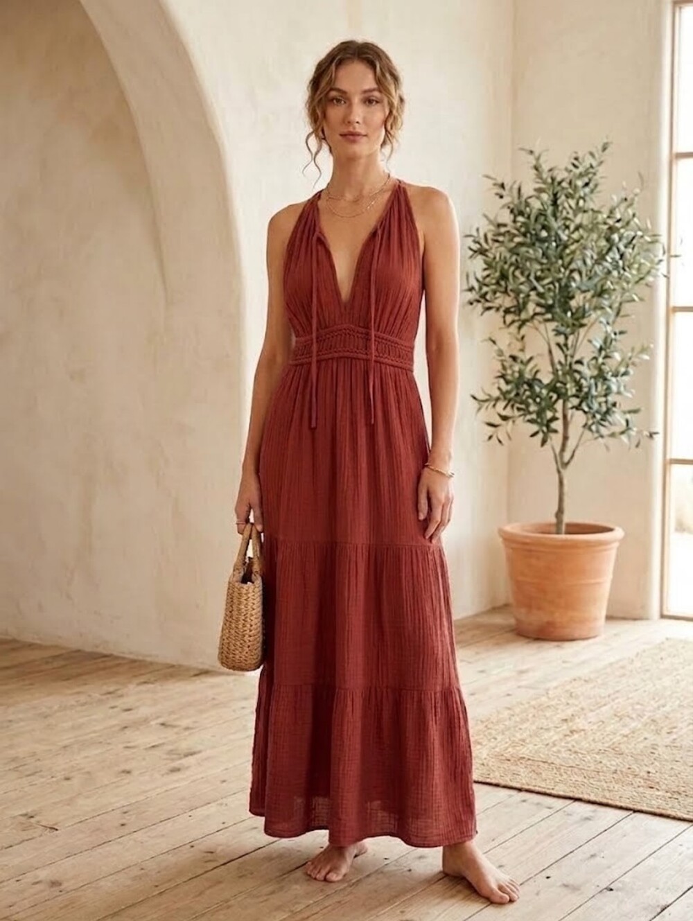 Old Navy Crinkle Gauze Boho Cotton Maxi Dress Size L
